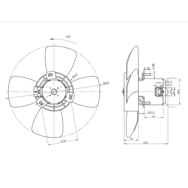 MOTOVENTILADOR CHEVROLET CORSA 1.4MOTOVENTILADOR CHEVROLET CORSA 1.4 96-02 4ASPAS Ø MOTOR76MM HORARIO P155W ASPIRA Ø HELICE275MM SIN AIRE - Image 4