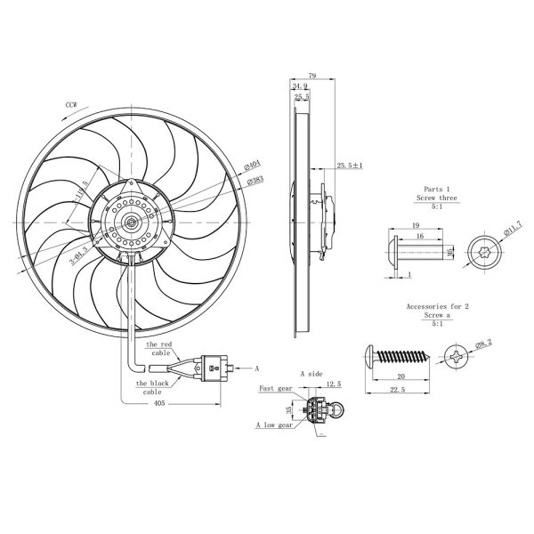 MOTOVENTILADOR CHEVROLET SONIC 1.6 TRACKER 1.8 RESISTENCIA 3 PINES 9ASPAS Ø MOTOR100MM HORARIO P300W ASP Ø HELICE405MM A C ENF - Image 3